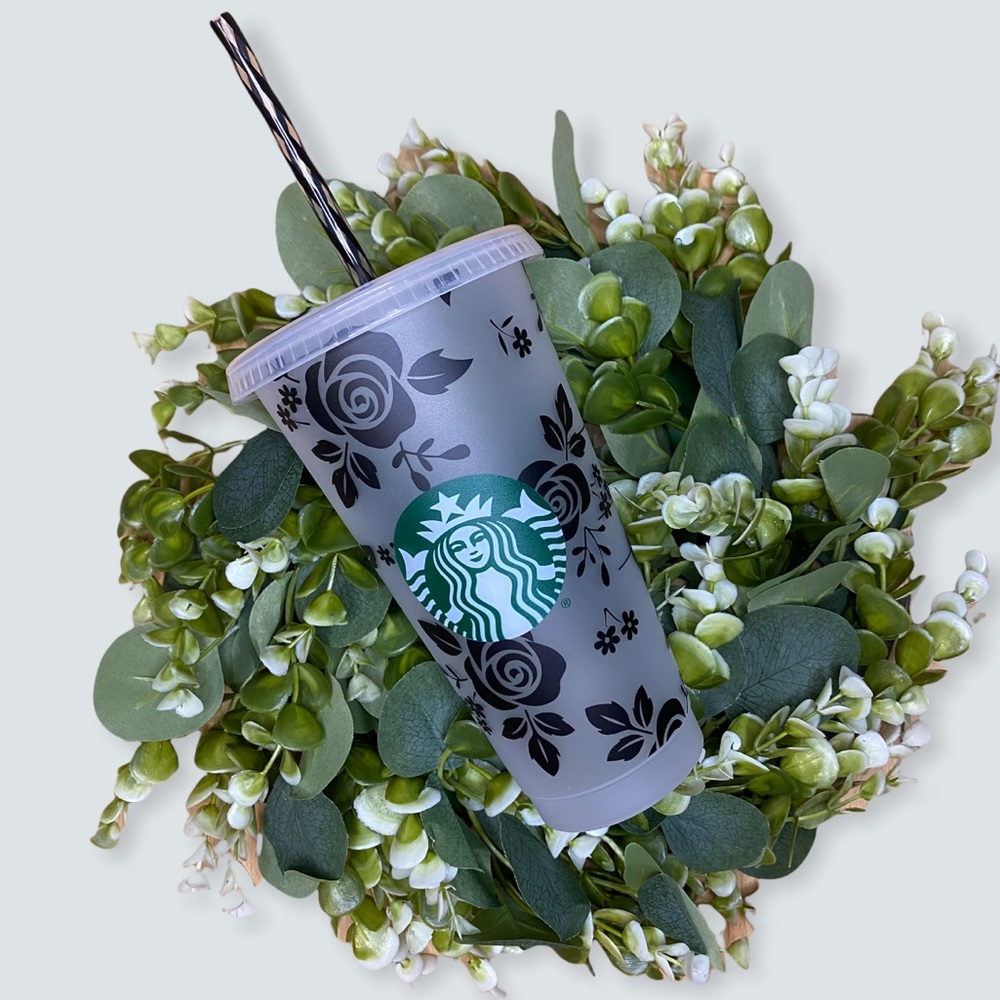 STARBUCKS Custom Black Rose Tumbler